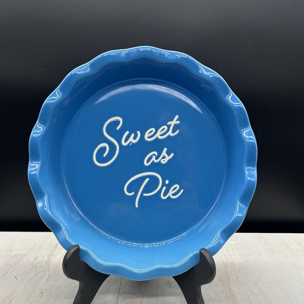 Sweet As Pie Blue Ceramic Pie Plate Baking Dish 9.5 Inches